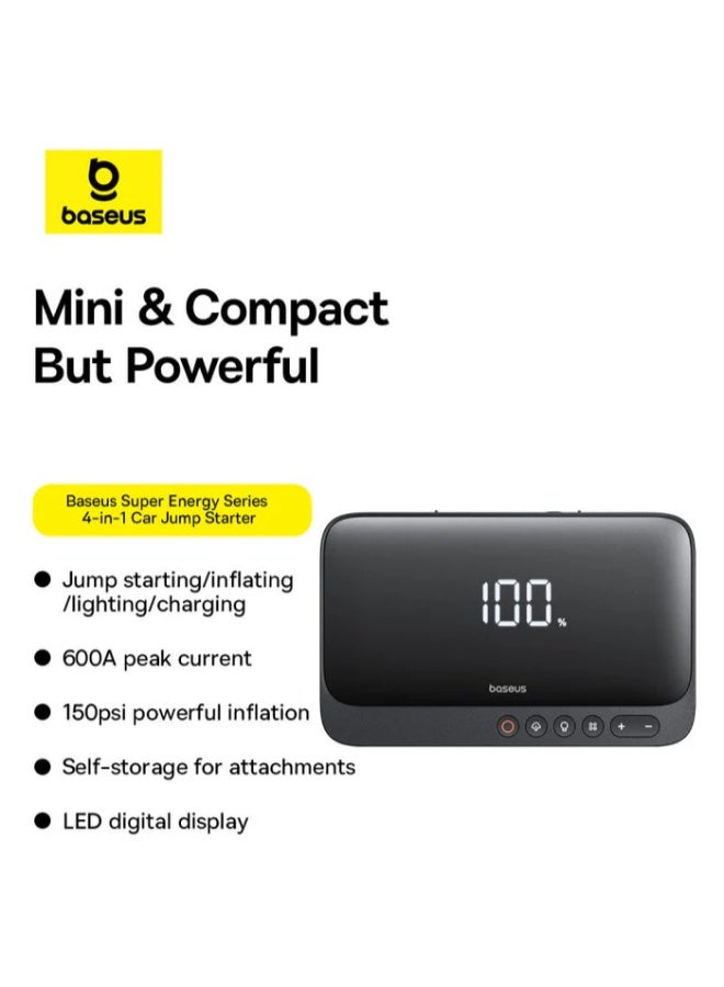 بيسوس جهاز 4 في 1 بادئ تشغيل بطارية 600 أمبير للسيارة ومنفاخ هواء للإطارات وباور بنك بسعة 6000MAh - Image 2